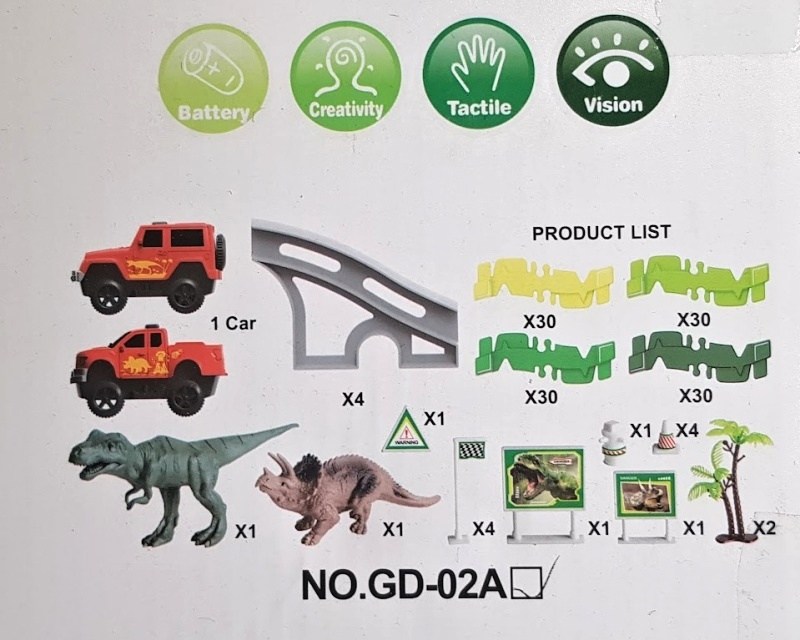 Dráha dino + auto 10x5cm plast 141ks na baterie s doplňky v krabici