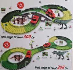 Dráha dino + auto 10x5cm plast 141ks na baterie s doplňky v krabici