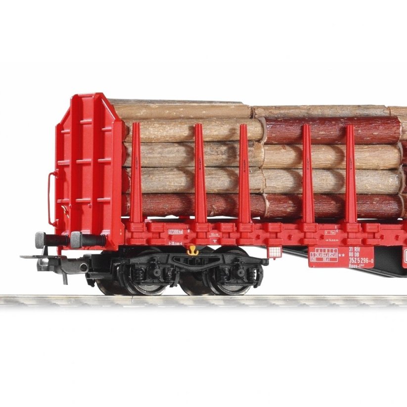 Piko Plošinový vagón Roos-t642 s klanicemi a nákladem dřeva DB AG V - 54339